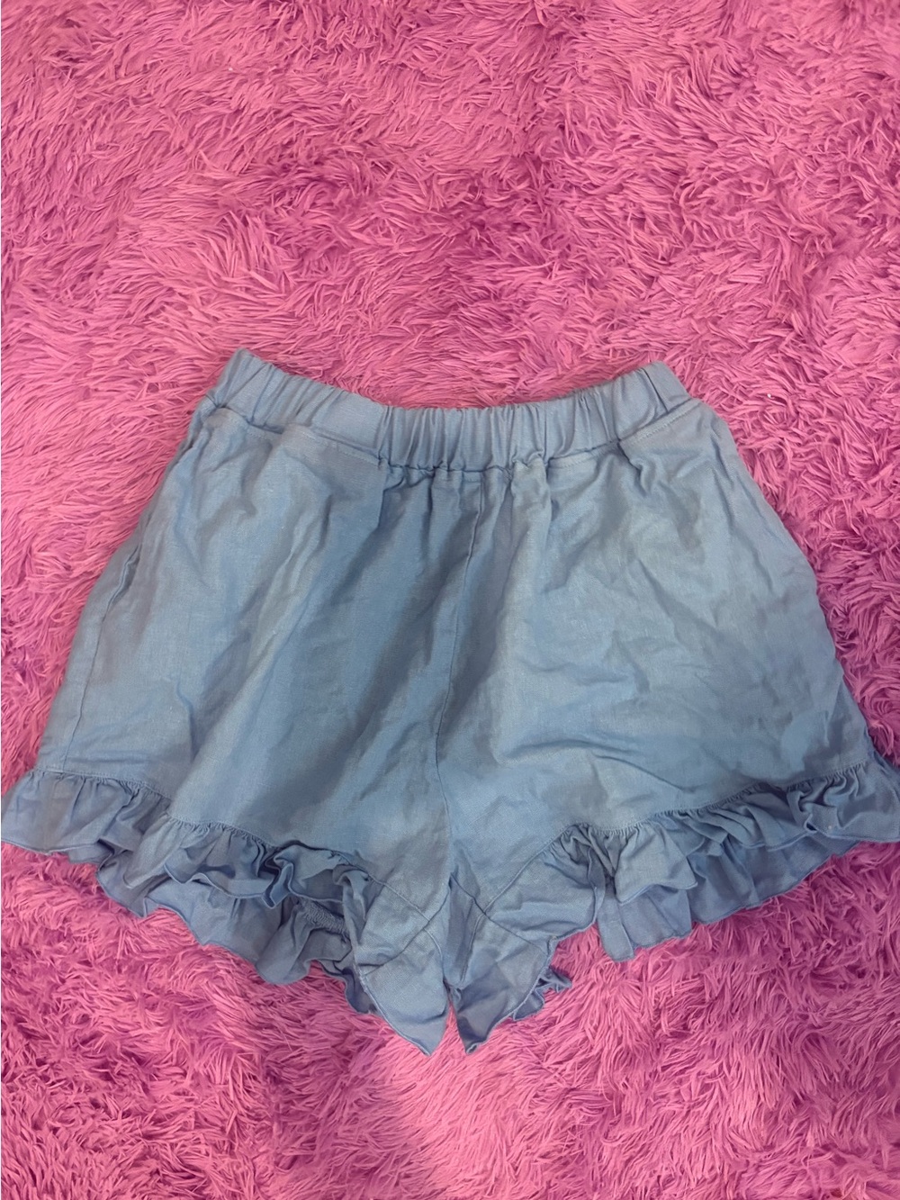 Nettle studios linen Women’s Ruffle Hem Blue Shorts